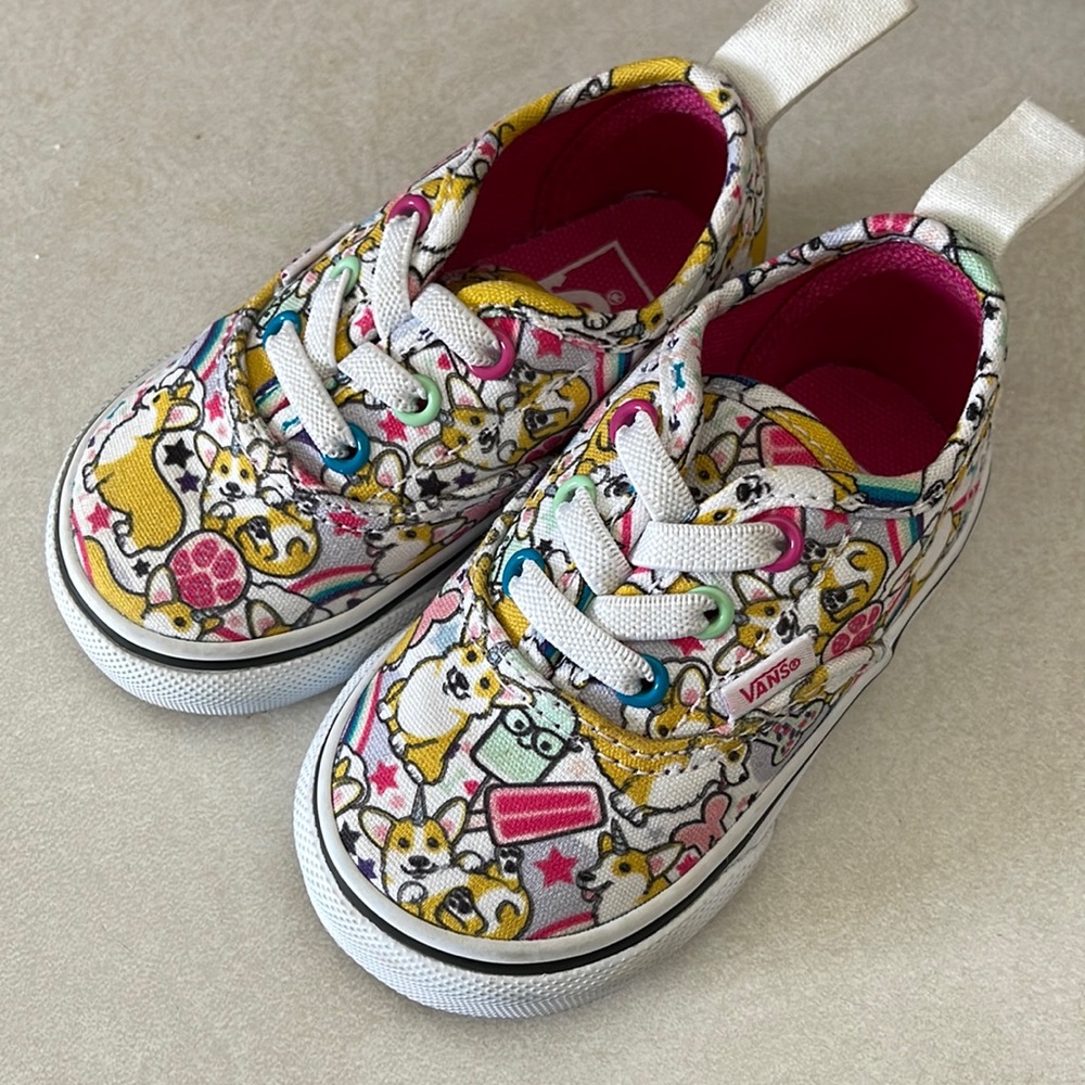Practically brand new baby Vans with corgi print